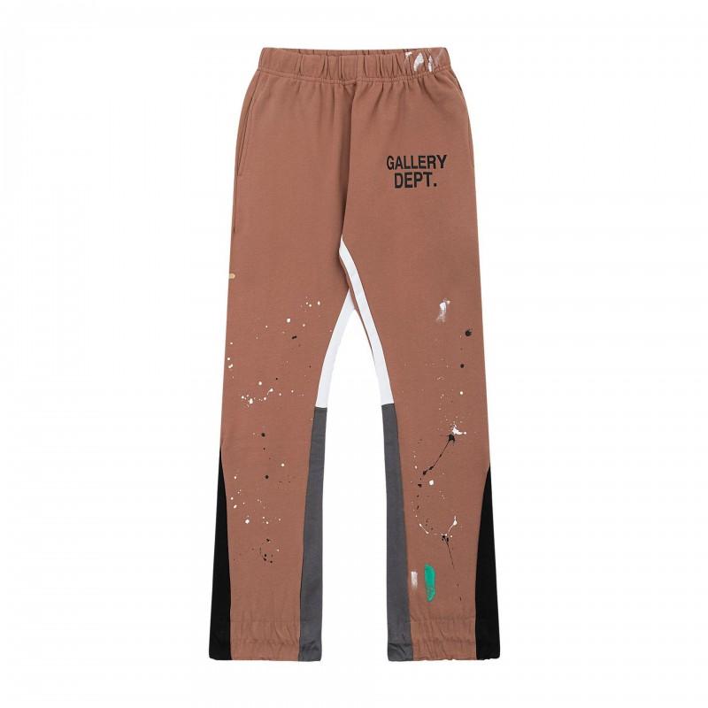 Mens Hand-Painted Patchwork Drawstring Sweatpants Cotton Casual Trousers Straight Fit Lightweight