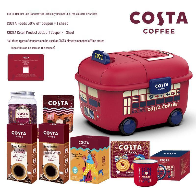 COSTA Английская Ретро Автобусная Подарочная Коробка: Кофе-капельный, Печенье с маслом и Шоколадные конфеты с ириской