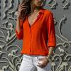 Women Elegant Solid Chiffon Blouse Spring Summer Casual Long Sleeve V Neck Loose Shirt Office Lady Tunics Oversized Tops