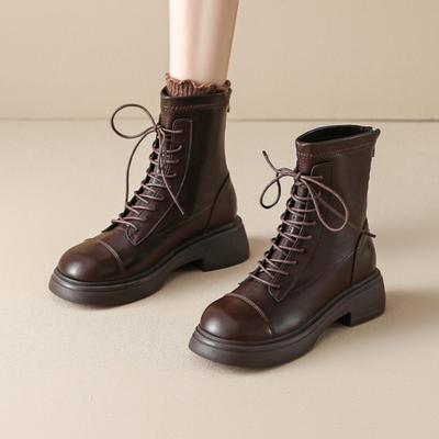 Модные женские ботильоны на шнуровке на каблуке, элегантные кожаные зимние ботинки 2025, новые классические зимние ботинки, модная снежная обувь для платья, Chaussures Femme