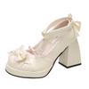 Fashion Women Platform Lolita Shoes Bow Mary Janes Shoes Party High Heels Trend Kawaii Leather Shoes Lace Fashion Chunky Heeled Pumps