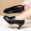 6,5 см 9 см Элегантные Дышащие Туфли из Мягкой Кожи Женские Туфли-Лодочки Весна 2025 Приличные Туфли на Высоком Блочном Каблуке Черные для Офиса Модель