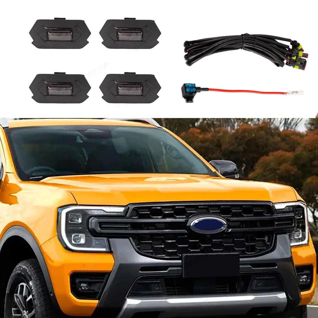 Янтарно-белый для Ford Ranger Wildtrack T9 2023 2024 2025 Автомобильная передняя решетка Светодиодная подсветка Модифицированный автомобиль Дневные ходовые огни