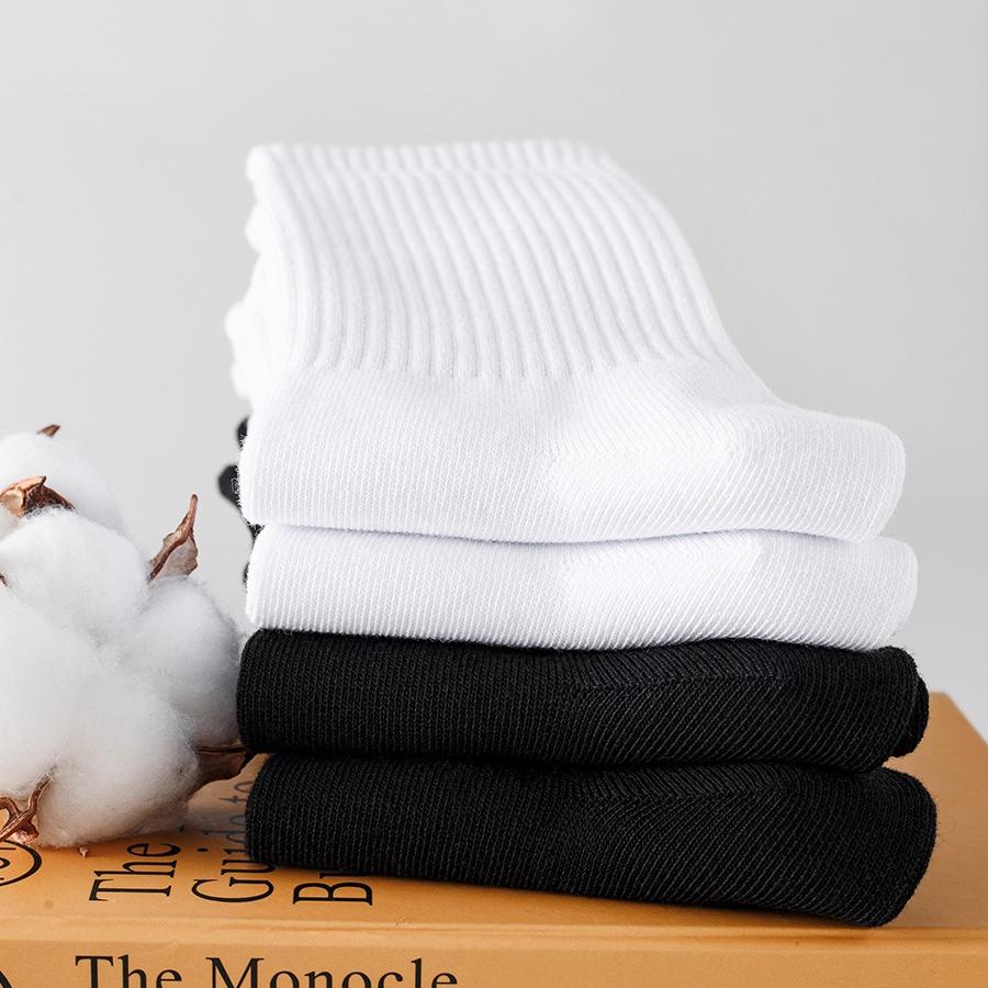 5 пар/лот 100% хлопок мужские высокие носки классические черные белые дышащие впитывающие пот женские осенние теплые эластичные спортивные носки