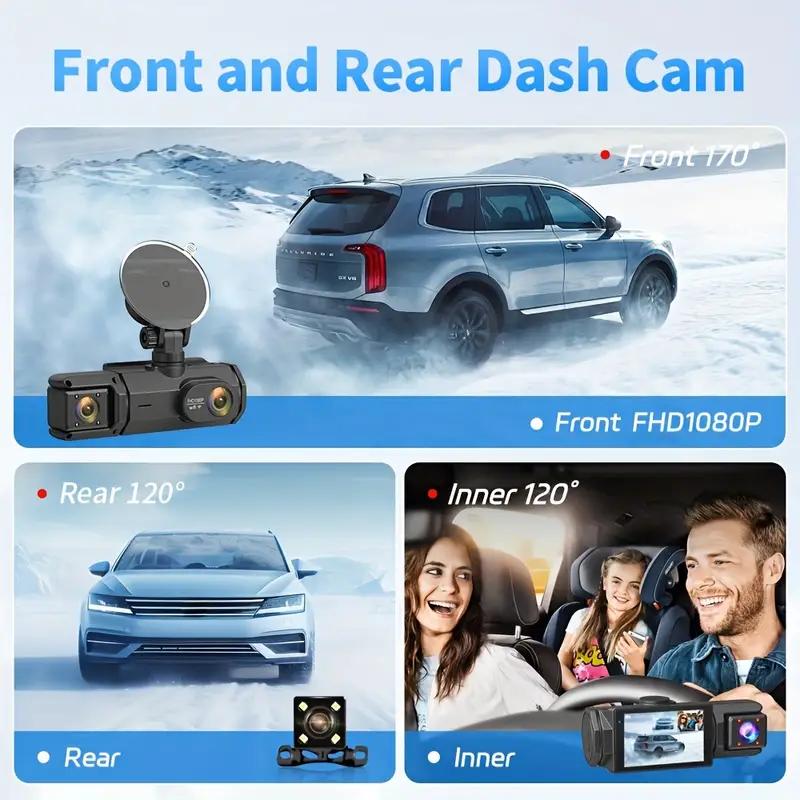 3-канальная видеокамера для приборной панели WIFI CAR DVR 1080P 3-объективная видеокамера для приборной панели внутри автомобиля Трехсторонняя камера Черный ящик Регистратор Видеорегистратор Видеокамера