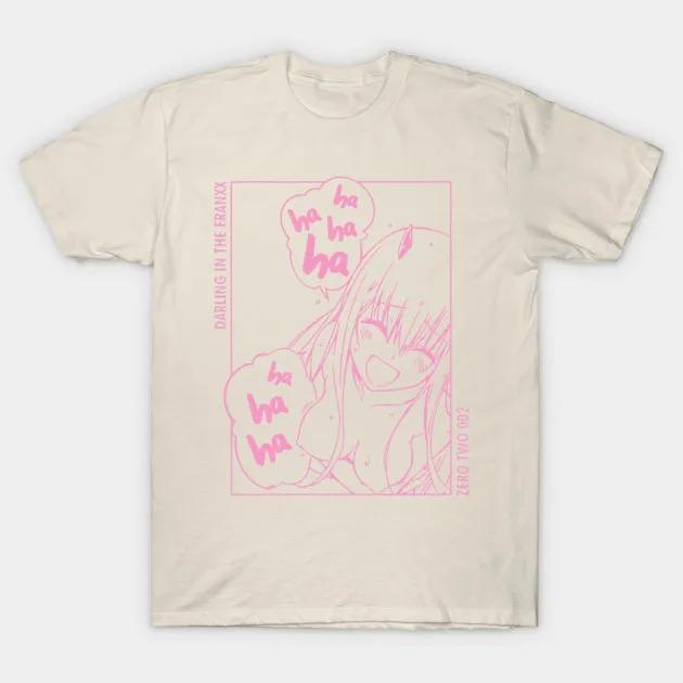 Darling In The Franxx Зеро Ту Линия Смеха Арт Аниме Футболка Повседневная Белая Хлопковая Унисекс Футболка