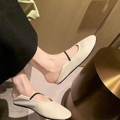 Мягкий круглый носок, неглубокий вырез, одно слово с туфлями Мэри Джейн на плоской подошве 2025 осень новые туфли на мягкой подошве, бабушкины маленькие кожаные туфли