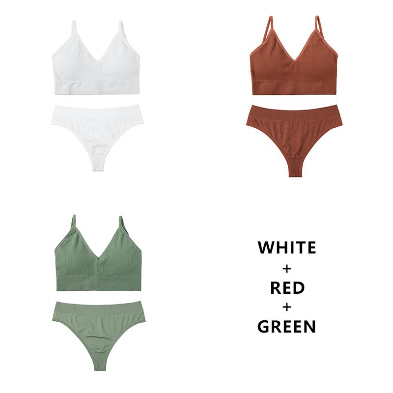 CINOON 3Pcs/Lot Women Bra Set Sexy Seamless Thong Low Waist Panties Wire Free Bra Bralette Lingerie Brassiere Female Underwear Set