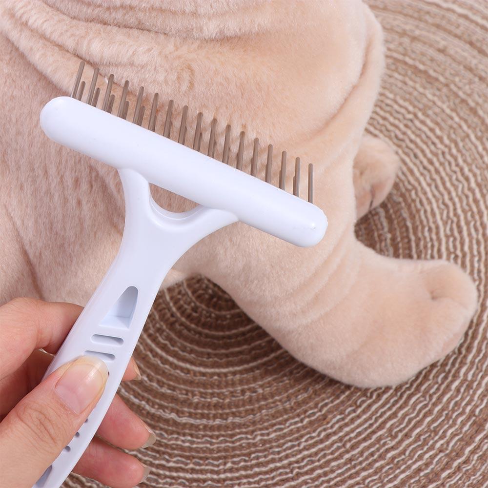Stainless Steel Dog Rake Comb Double Row Dog Hair Fur Shedding Remove Dog Comb Brush Grooming