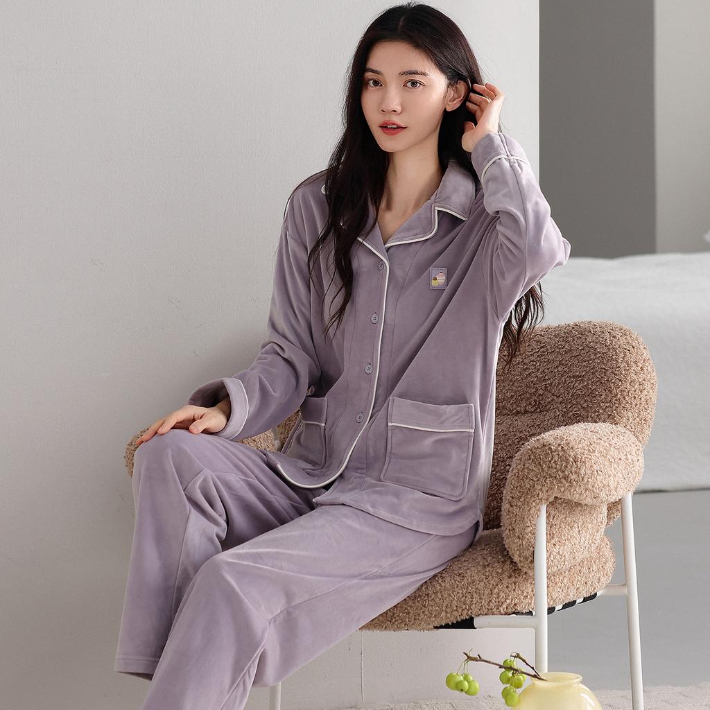 Island Fleece Pajamas Women'S Spring And Autumn Thickened Fleece Coral Fleece Warm Can Be Worn Outside Loungewear Autumn And Winter Thin Fleece Suit