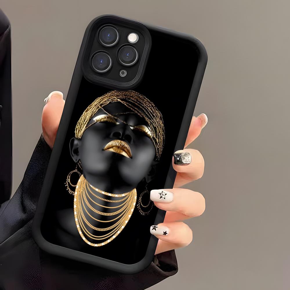 Черно-золотой женский масляный чехол для телефона для iPhone 17 Air 16 E 15 14 Plus 13 12 11 Pro Max Черный Глаз Неба Ступенчатый Защитный Чехол