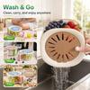 2 In 1 Fruit Strainer Container with Lid, 2027 Upgraded Fruit Washing Bowl with Strainer, Foldable Handle Drain Basket, Kitchen Colander