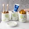 320ml Ceramic Lotion Bottle Green Leaf Wash Set Simple Shampoo Makeup Remover Water Storage Bottle Toothbrush Holder Soap Dish
