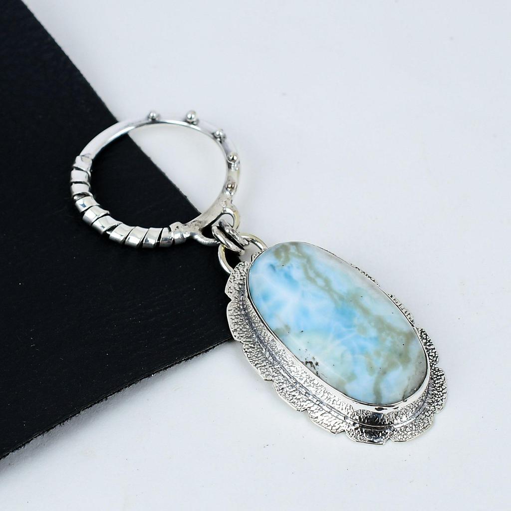Natural Larimar Gemstone Silver Pendant In 925 Sterling Silver- Handmade Design, Everyday Wear Jewelry, Unique Pendant Birthday Gifts