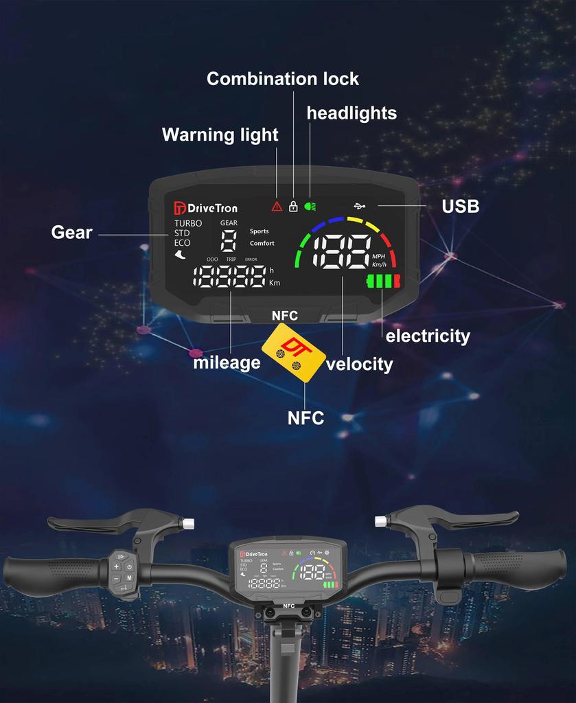DT10 DriveTron Foldable Adult Electric Scooter, 50km/h Electric Kick Scooter, 1000W Skateboards, 48V 15.6Ah Kickboard E-Scooter