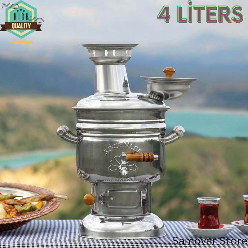 Фарфор из нержавеющей стали Турецкий самовар Подогреватель чая Котел с горячей водой Чайник Самовар Дровяная печь Древесный уголь Самовар Чайная посуда Пикник
