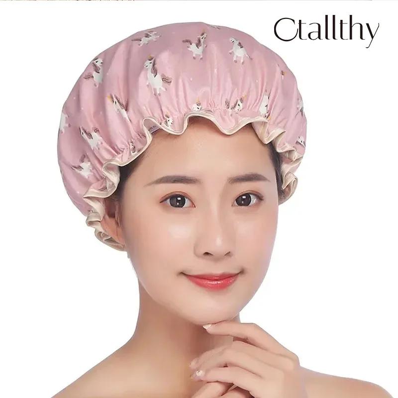 Ctallthy Unicorn Pony Милые толстые женские шапочки для душа, цветные двухслойные шапочки для душа, для взрослых, водонепроницаемые кухонные шапочки