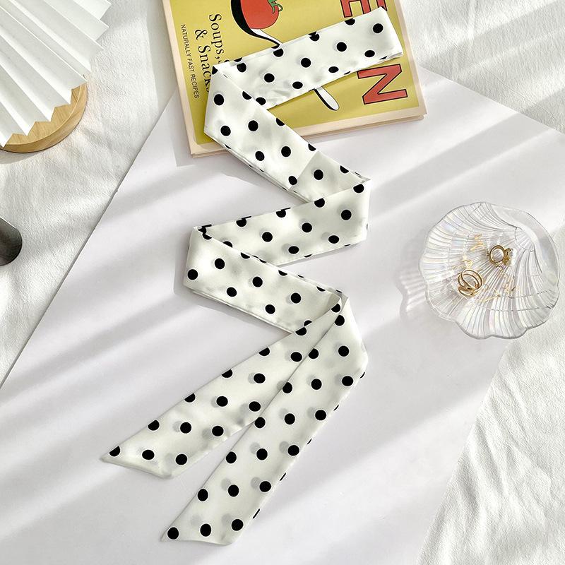 Black Polka Dot Silk Scarf, New Versatile Light Luxury High-end Neck Tie, Shirt Tie Scarf Tie Bag Ribbon Headband