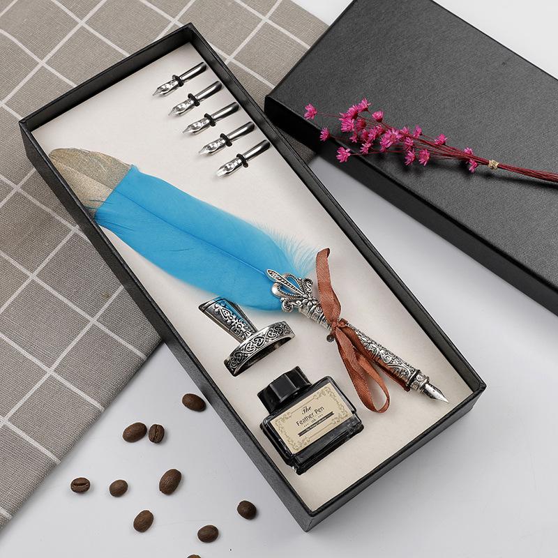 Европейский Ретро Набор для Каллиграфии с Перьями: Перьевая ручка с косым пером, держателем и гравировкой чернилами