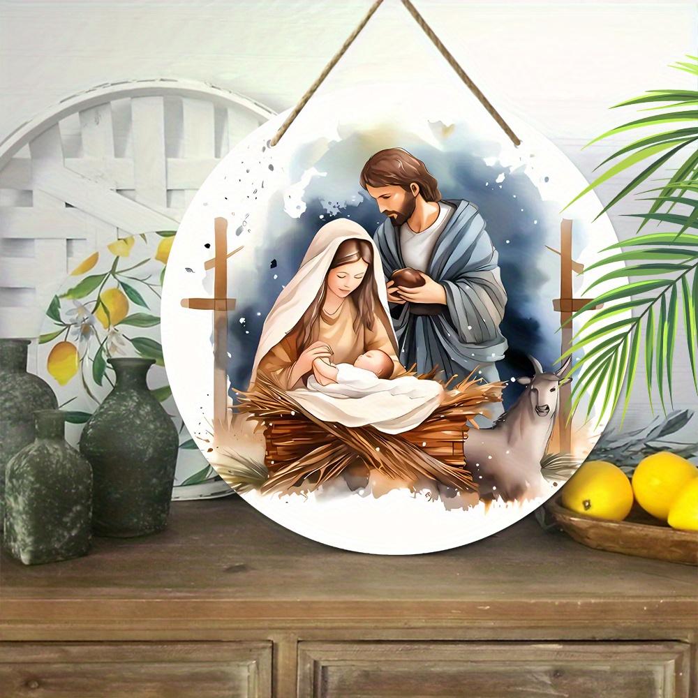 5 шт. круглых деревянных настенных знаков в виде вертепа - прекрасно изготовлены для крещения, крестин и рождественских украшений - идеально подходят для дома, сада и улицы