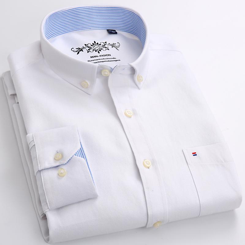Business Men Oxford Casual Shirts Long Sleeve Regular Fit Solid Easy Care with Chest Pocket