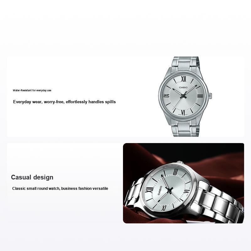 Casio Стандартная серия Классические Минималистичные Круглые Часы Ретро Деловая Мода Кварцевый Механизм Ремешок из Нержавеющей Стали Мужские часы Серебристые MTP-V005D-7B5