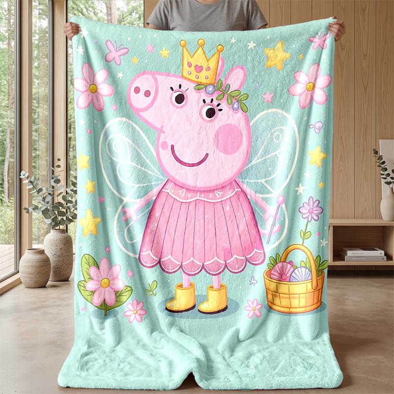 Peppa PigPrinted Flannel Blanket Cozy Skin-Friendly Warm Throw for Couch Bed Indoor Daily Use