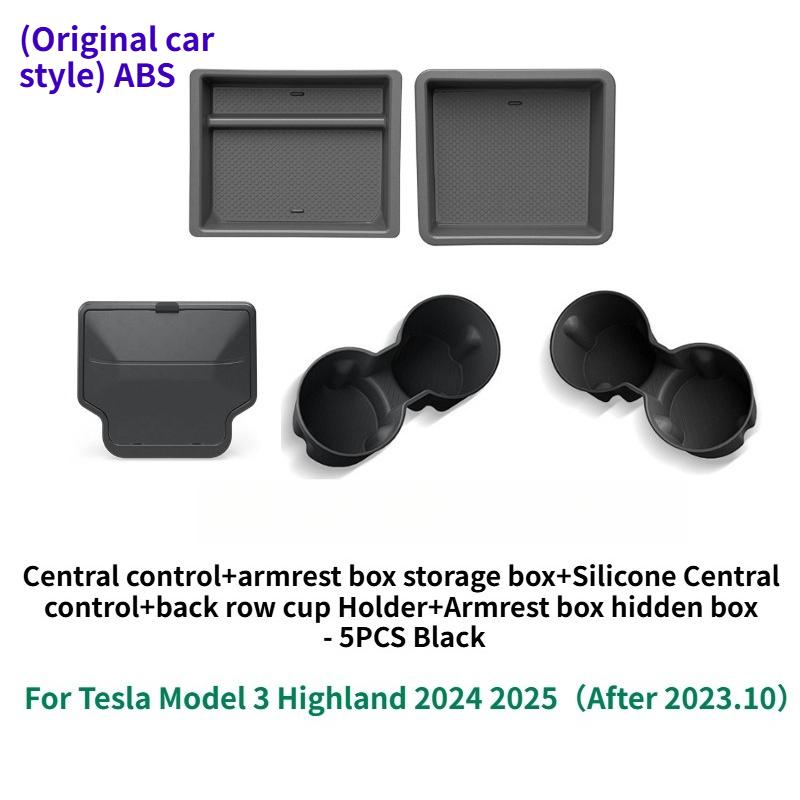 For Tesla Model Y Juniper 2025 Center Console Storage Organizer Box Tray Armrest Hidden Box Cup Holder New Model 3 Highland 2024