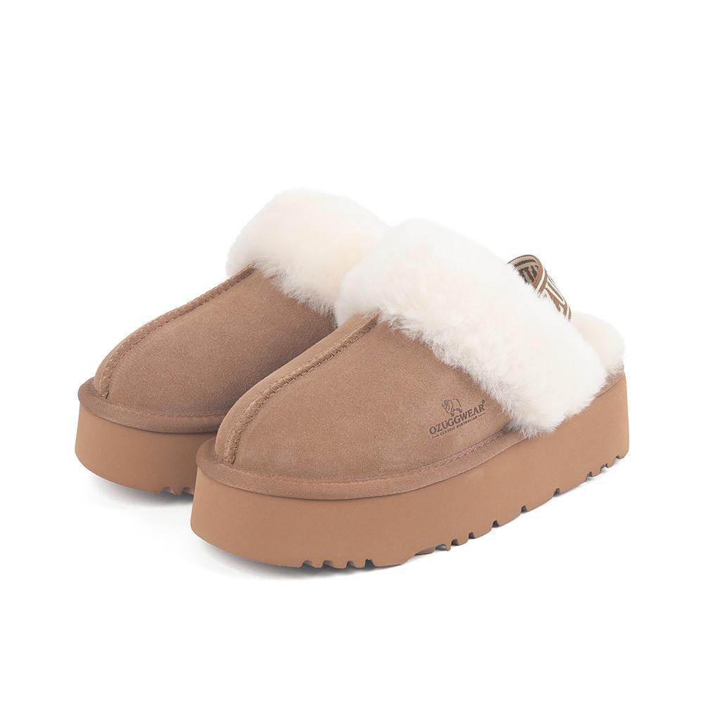 Oz Ugg Wear Взрослые шлепанцы на платформе с ремешком сзади Коричневые