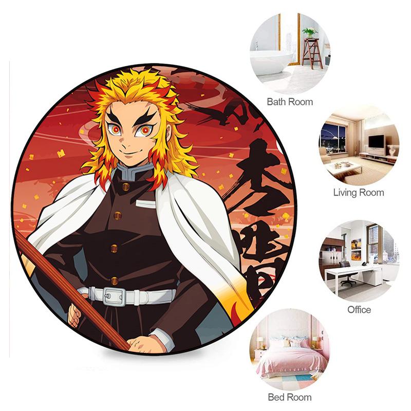 Classic Japanese-style cartoon Demon Slayer round rug, home soft decorative anti-slip yoga mat and chair mat, outdoor floor mat carpet K35