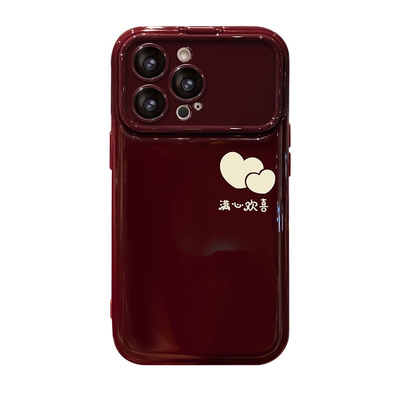 Подходит для Apple 16PRO Чехол для телефона с большим окном 15, Мягкий силикон 14, Свадьба 13, Винно-красный 8