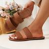 Flat Shoes Female Slippers for Women Round Headed Weaving Big Size Comfortable 2025 Fashion Summer Beach Shoes for Women
