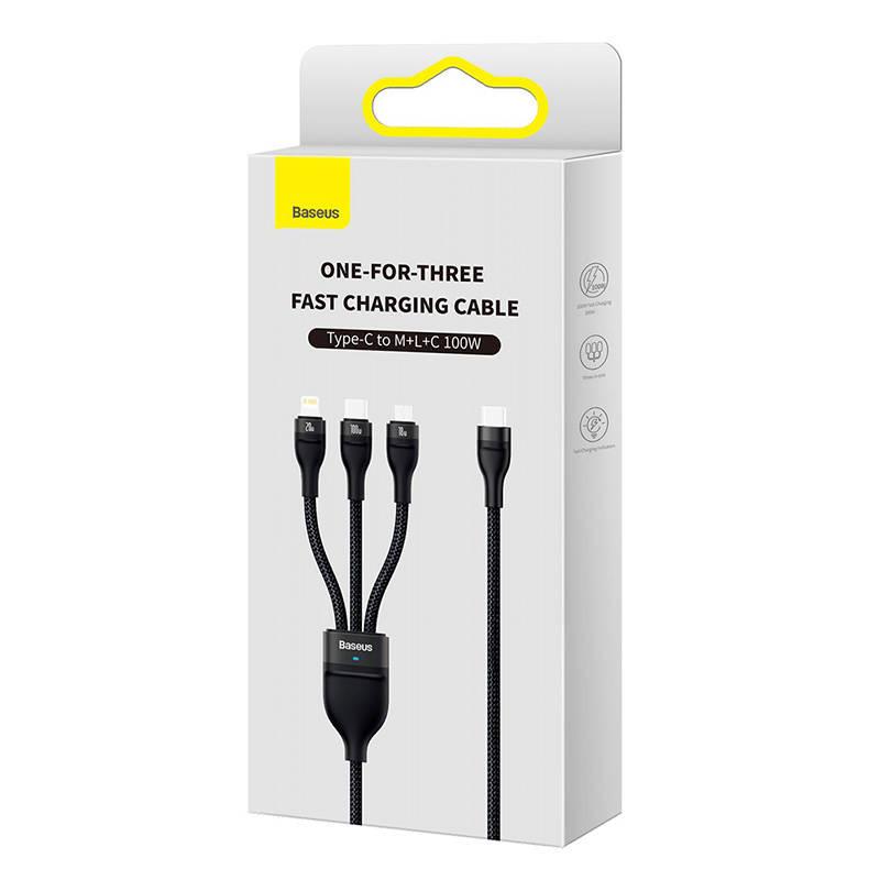 Kabel Usb 3W1 Baseus Flash Series 2, Usb-C + Micro Usb + Lightning, 100W, 1.5M (Czarny)