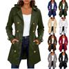 Women's Fashion Solid Color Collar Long Sleeve Double Breasted Windbreaker With Belt Coat