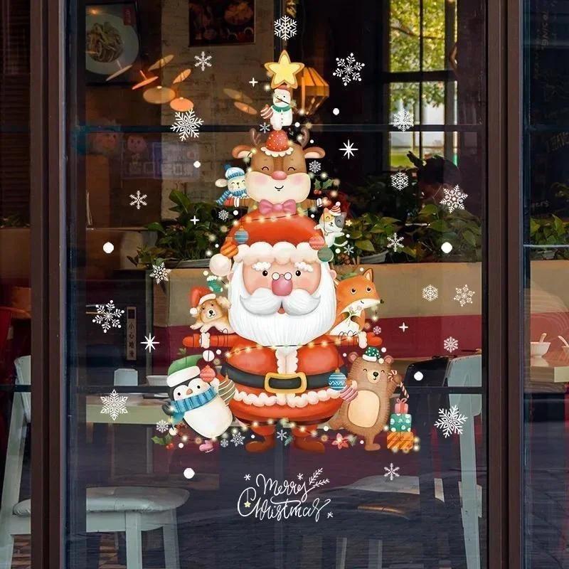 Christmas Window Glass Wall Cartoon Decoration Stickers Super Cute Party Holiday Elderly Elk Tree Static Decorations Painting