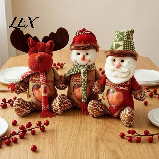 Reusable Storage Bags for Holidays Christmas Burlap Gift with Clear Window, Santa Snowman Goodie Kids Reindeer Drawstring Pouch, Holiday Treat