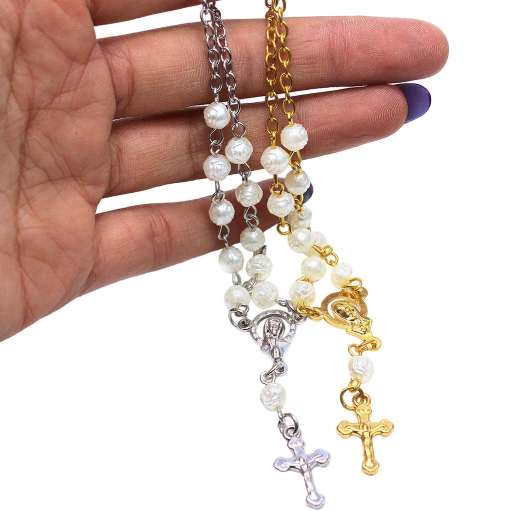 Розовый браслет-розарий с бусинами 6 мм, с крестом-подвеской, для женщин, девушек, католицизма, для молитвы, религиозные украшения на каждый день