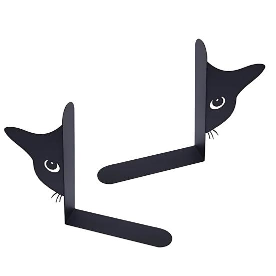 2Pcs Cat Book Stand Whimsical 3D Cat Design Sturdy Metal Construction Booklocks Powder-coated Decorative Bookends