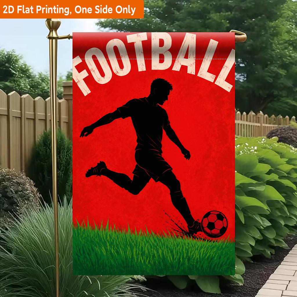 2D Flat - 2D Flat Printing Garden Flag 1pc, Football Player Kicking Ball Durable Single-Sided Print Yard Flag, Garden & Home Holiday Decoration, 29.97