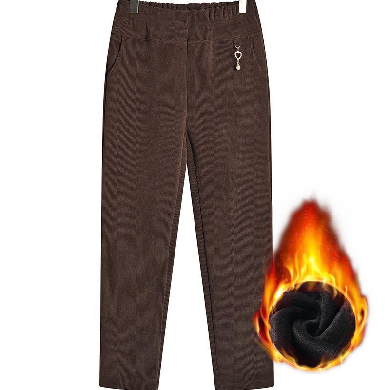 Бабушкины вельветовые брюки больших размеров на флисовой подкладке для весны, осени и зимы