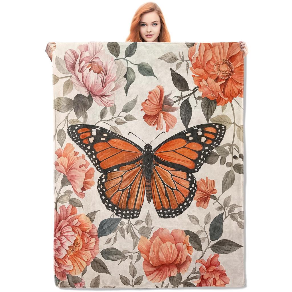 Super Soft Funny Butterfly Throw Blanket Cozy Fleece Fuzzy Plush Flannel Blanket for Travel Camping Living Room Sofa Decor Gift