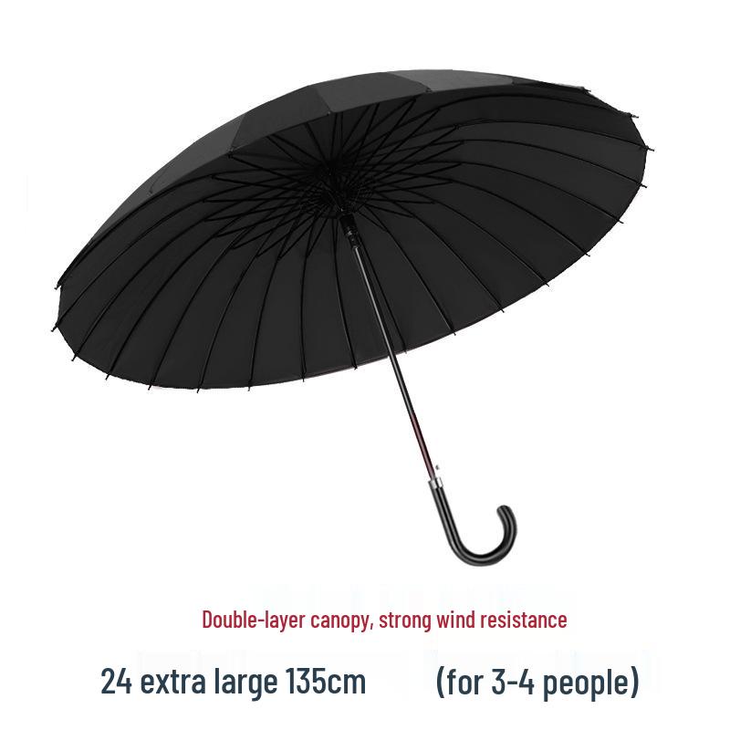 Extra Large Double Layer Men's Umbrella - 24 Bone, Long Handle, Reinforced, Thickened, Wind & Rain Resistant.