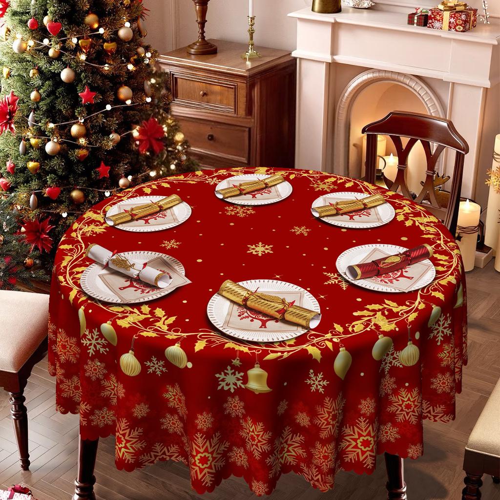 Red Black Checked Christmas Tablecloth, Snowflake Reindeer Merry Christmas Print, Rectangular Table Cloth