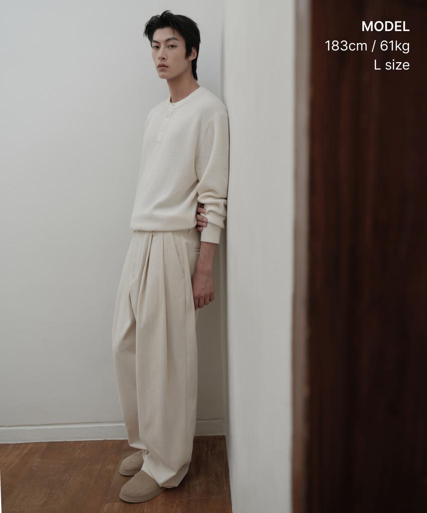 Musinsa Standard [Victoria Wool] Минималистичный вязаный хенли в рубчик [Кремовый]