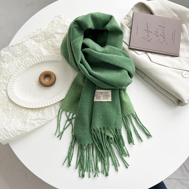 Новый двухсторонний двухцветный искусственный кашемировый однотонный шарф для женщин, зимний теплый шарф-шаль с бахромой для пожилых людей