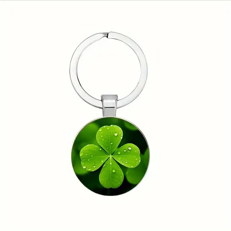 Lucky Four Leaf Clover Pendant Keychain With Zinc Alloy Silver Finish For Gift Giving And Celebration