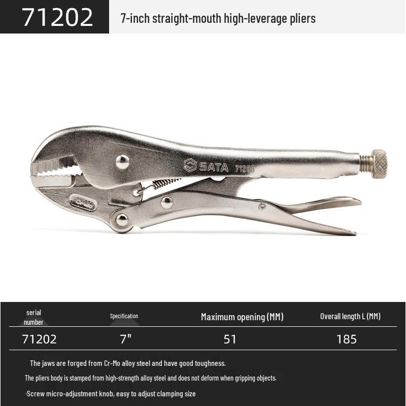 SATA 7-inch/10-inch Straight Jaw Pipe Pliers with Teeth, Models 71202/71203