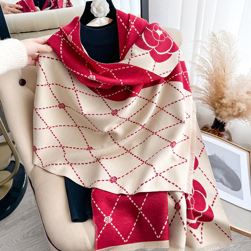 Cashmere Scarf Women Design Thick Blanket Pashmina Warm Shawl Wrap Neckerchief Female Plaid Bufanda Winter Bandana