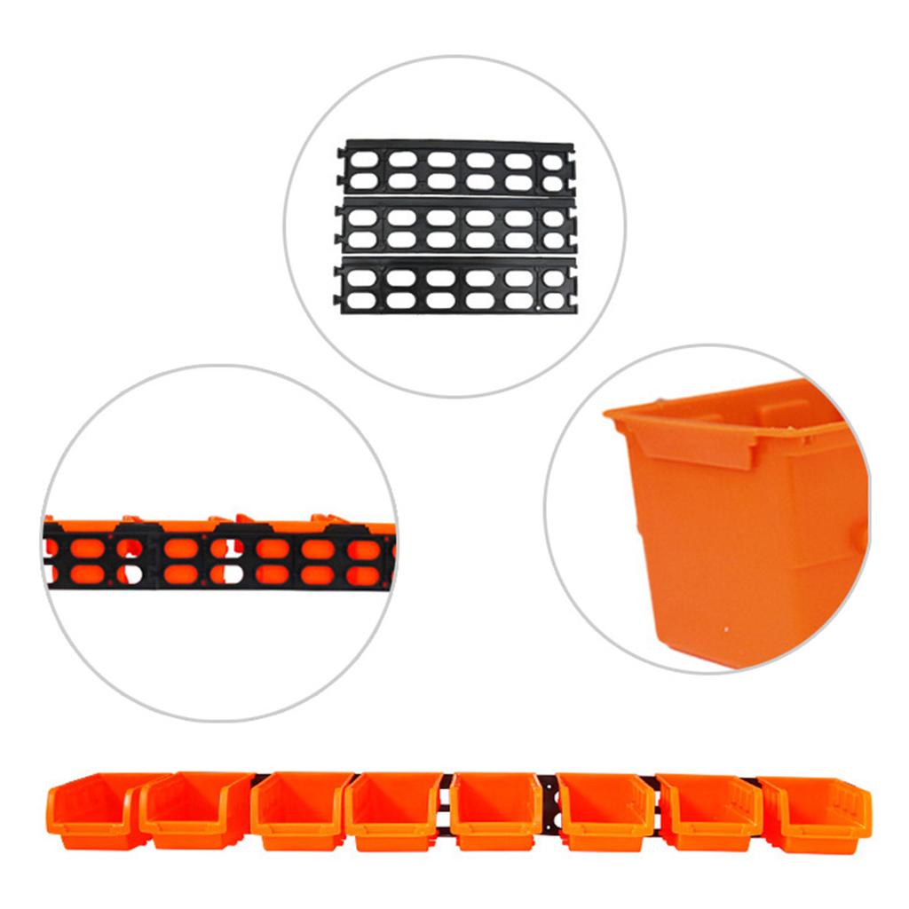 8 Stackable Bins, 3 Tracks Wall Mounted Storage Bin for Screws, Nuts, , Nails, Organize Small Hardware Parts, Sturdy PP Garage Storage Bin, Orang