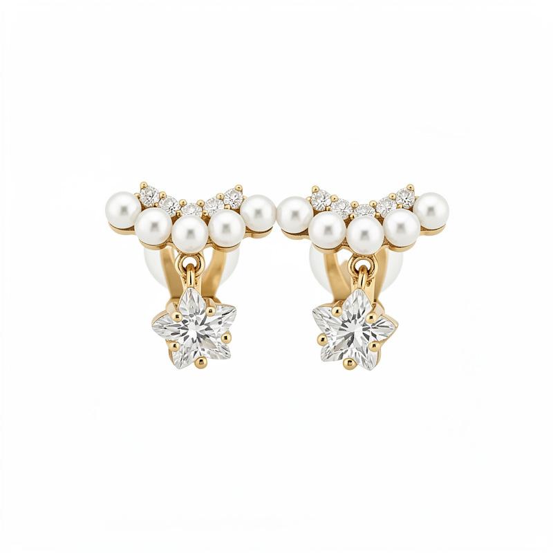 K real gold electroplated zircon pearl star pendant earclip exquisite fashion earrings light luxury high-end earrings women